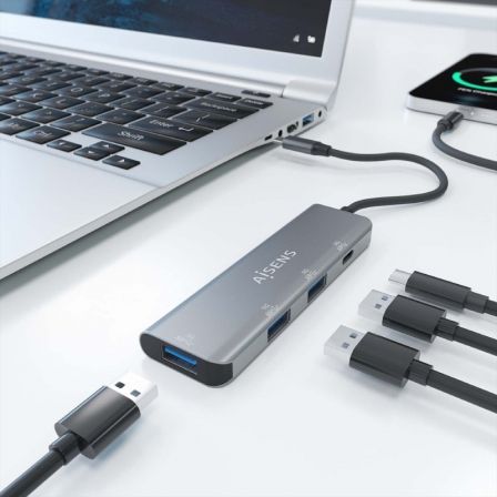 Aisens Hub USB 3.2 Gen1 5G USB-C Gris Aluminio
